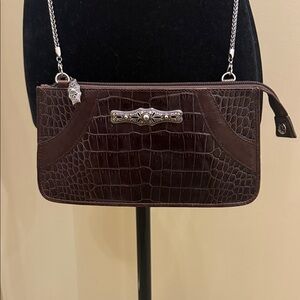 Brighton Brown Crocodile Crossbody Bag with Silver Accent